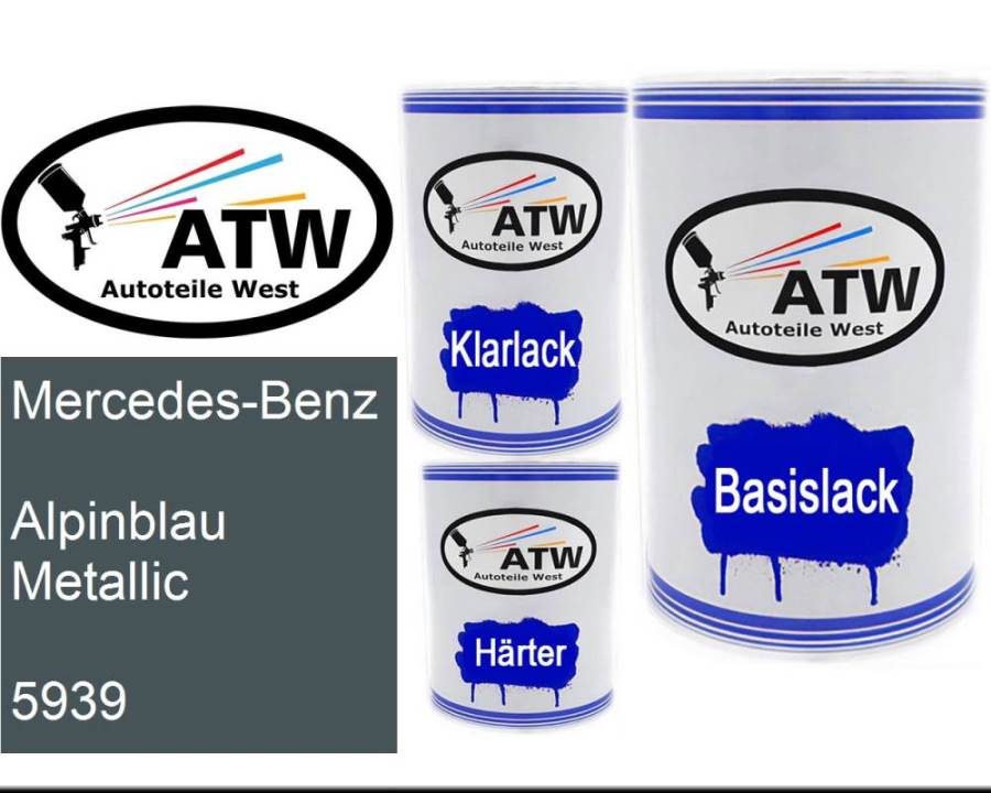 Mercedes-Benz, Alpinblau Metallic, 5939: 500ml Lackdose + 500ml Klarlack + 250ml Härter - Set, von ATW Autoteile West.